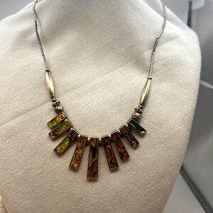 Silver tone Abalone Fan Pendant necklace